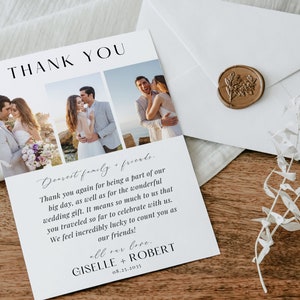 de modèle Carte de remerciement avec photo, Carte de remerciement pour mariage minimaliste, Carte de remerciement pour mariage, Carte de remerciement pour mariage moderne, Modèle modifiable | V1 ÉMELIA