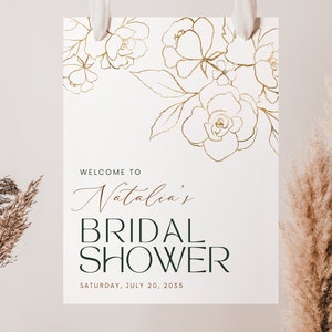 Bridal Shower Welcome Sign, Gold Leaves Floral | Wedding Shower Template | Bridal Shower Floral, Poster, Banner DIGITAL FILE CLAIRE, Canva