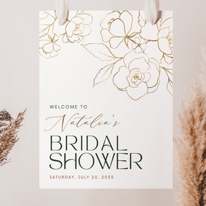 Bridal Shower Decoration Gold Leaves Floral | Bridal Shower Welcome Sign Template | Bridal Shower Floral, Poster, Banner DIGITAL FILE CLAIRE