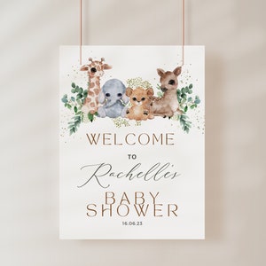 Safari-Babyparty-Willkommensschild | Druckbare Safari & Greenery Template, Dschungel, Tiere Tischschild, Partydekoration, printable AVERY