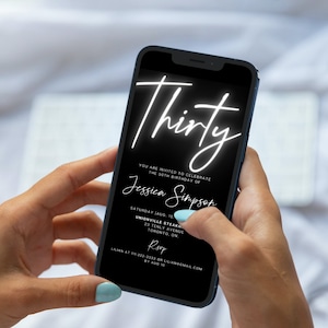 30th BIRTHDAY Invitation Electronic, Iphone text invite, for her, Editable Template, 30, Neon, Thirtieth, Women, Digital, DIY