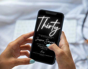 30th BIRTHDAY Invitation Electronic, Iphone text invite, for her, Editable Template, 30, Neon, Thirtieth, Women, Digital, DIY