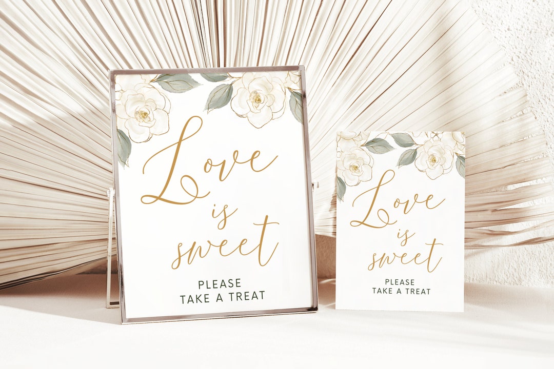 Love is Sweet Please Take A Treat Sign, Gold Floral &amp; Greenery, Bridal ...