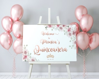 Signo de bienvenida de quinceañera, signo de cumpleaños número 15, decoraciones de quinceañera, fiesta sorpresa floral, vegetación, signo dulce 16, archivo digital SOLAMENTE