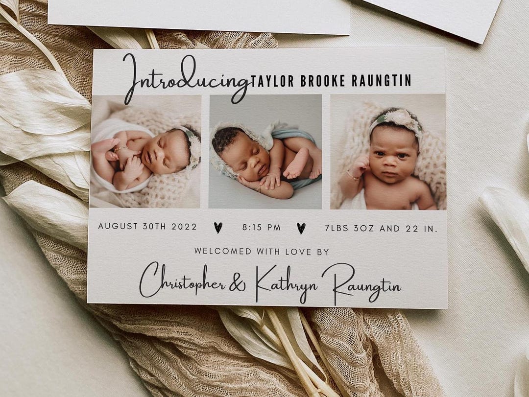 Photo Card Modern Birth Announcement Template, Editable Birth ...
