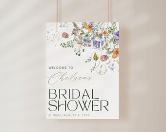 Bridal Shower Wildflower Welcome Sign l | Bridal Shower, Wedding, Template | Bridal Shower Watercolor Floral, Poster, Banner DIGITAL FILE V2