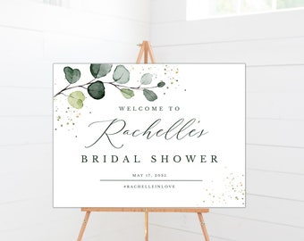 Bridal Shower Decoration Greenery & Gold Floral | Rustic Garden Welcome Sign Template | Bridal Shower Floral, Poster, Banner DIGITAL AVERY