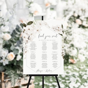 CLARITY / Plantilla para plano de asientos de boda, para cualquier mesa de hasta 18 mesas, imprimible, decoración de fiesta, flores blancas, archivo digital SOLAMENTE