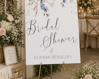 Wildflower Bridal Shower Welcome Sign, Editable Canva Template, Printable Floral Welcome Sign, Garden Bridal Shower Decor, Rustic Poster