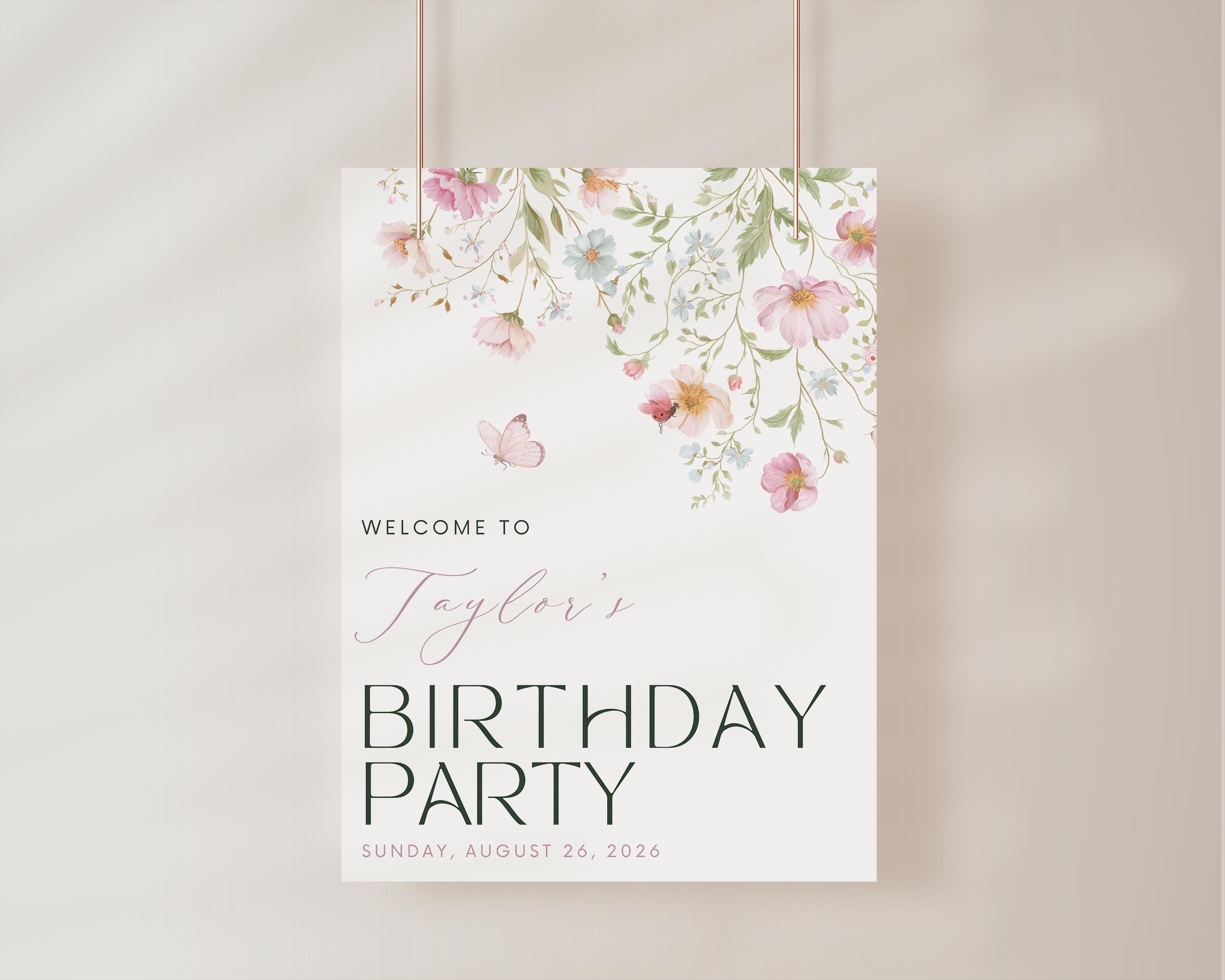 Birthday Party Welcome Sign, Wildflowers Floral | Any Party Celebration ...