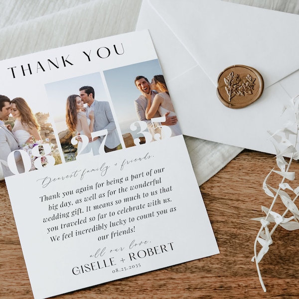 Photo Thank You Card Template, Minimalist Wedding Thank You Card, Wedding Thank You Card, Modern Wedding Thank You, Editable | V1 EMELIA