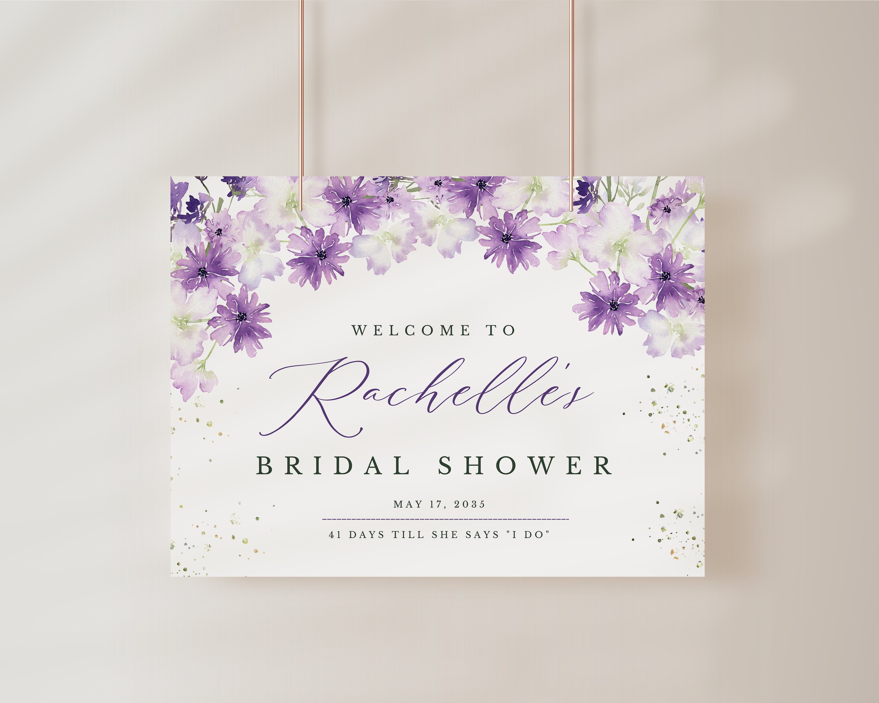 Bridal Shower Welcome Sign |  Purple Lavender Floral, Shower Games, Editable Template, Party decorations, Poster, Banner DIGITAL FILE