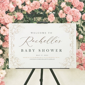 Babyparty Willkommensschild | Gold Blumen, Grün, bearbeitbare Schild Vorlage, Partydekoration, Rustikal, Poster, Banner DIGITAL DATEI CLAIRE