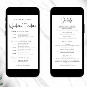 Wedding Weekend Editable Digital Itinerary, Schedule, Itinerary Template, Schedule Minimalist Wedding Party Timeline Text Evite DIY EMELIA