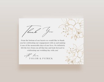 Gold Floral Thank You Card | Classic Wedding, Engagement Party Thank You Card | Rustic Thank You Card | Editable Template V1 CLAIRE