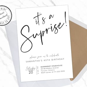 Any Birthday Surprise Birthday Party Invitation Template, Editable, Men, Minimalist Invite, Instant Download, Print or Text