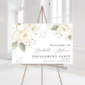 Engagement Welcome Sign Template | Roses Gold Floral Engagement Celebration | Garden Party Welcome Sign | Editable Template, DIY SAGE