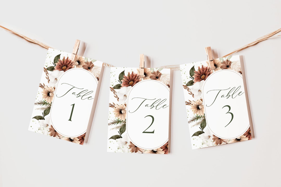 Table Party Events Table Numbers Any Event Table Numbers Template, Tables 1-20, Dried Floral Pampas ...