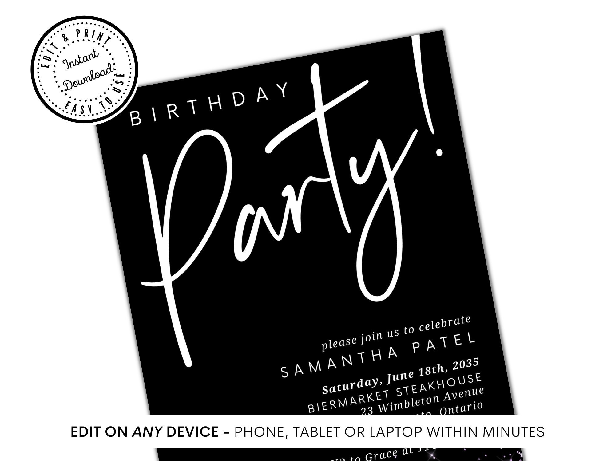 Birthday Party Invitation Template Editable Text Minimalist Etsy