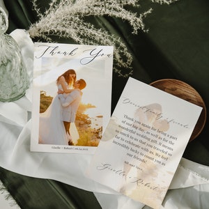 de modèle Carte de remerciement avec photo, Carte de remerciement pour mariage minimaliste, Carte de remerciement pour mariage, Carte de remerciement pour mariage moderne, Modèle modifiable | V1 ÉMELIA