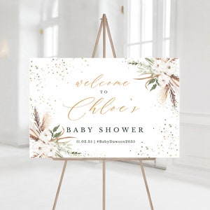 Baby Shower Willkommensschild Vorlage, Pampasgras, Boho | Tropische Dusche Dekor | Greenery & Floral, Poster, Banner DIGITAL DATEI nur DAISY