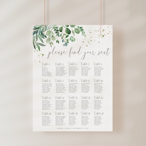 LE JARDIN | Hochzeit Engagement Sitzplan Vorlage, druckbare Sitzplan, Grün, Garten, rustikal, Party Dekoration digitale Datei NUR