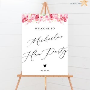 Letrero de bienvenida para despedida de soltera con flores en rosa ruborizado / Plantilla de letrero de bienvenida para despedida de soltera / Cartel, pancarta o póster para jardín de despedida de soltera SOLO ARCHIVO DIGITAL