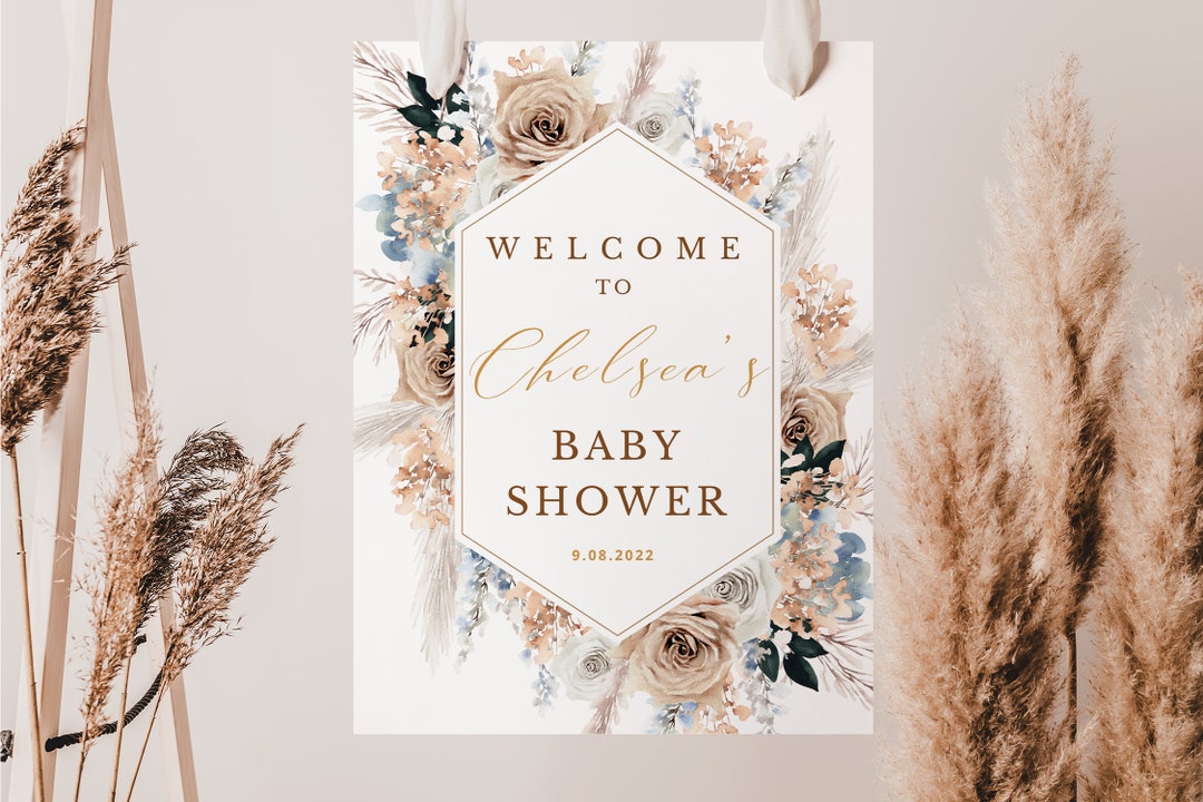 Baby Shower Welcome Sign | Boho Pampas Grass | Party Decor, Editable ...