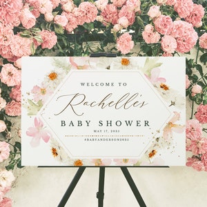 Baby Shower Welcome Sign, Gold Blush White Orange Floral, Rustic Printable, Editable, Party Decor Template, Poster, Banner DIGITAL FILE only