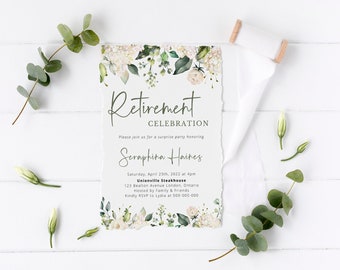 Greenery Retirement Party Invitation: White Roses, Gold (DIY Evite)