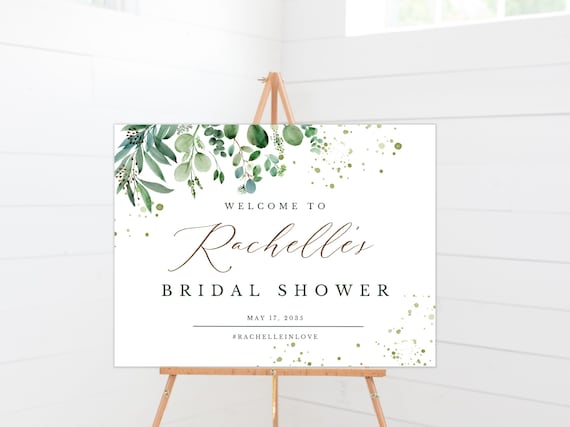 Bridal Shower Decoration Greenery & Gold Floral | Bridal Shower Welcome Sign Template | Bridal Shower Floral, Poster, Banner DIGITAL AVERY