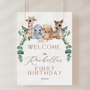 Safari First Birthday Welcome Sign | Printable Wild One Greenery Template, Jungle, Safari Animals Banner, Party Decorations, printable AVERY