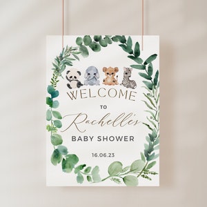 Safari-Babyparty-Willkommensschild | Druckbare Safari & Greenery Vorlage, Dschungel, Tiere Tischschild, Partydekoration, DIY printable AVERY
