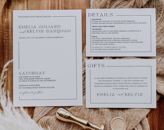 Minimalist Wedding Invitation Template Set, Wedding Invitation Template Download, Editable Modern Wedding Invite, Instant Download, SARAI