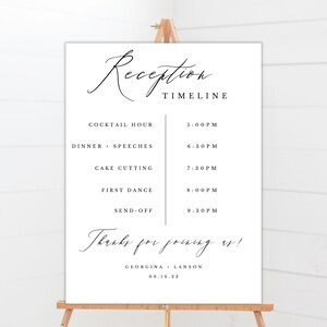 ミニマリストの披露宴タイムライン サイン テンプレート | イベント順序のウェディング披露宴タイムライン サイン | 印刷可能なタイムライン | ウェディング デコレーション EMELIA