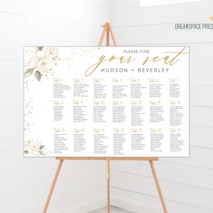 Sitzplan Vorlage, WeddingLandscape 21 Tische Druckbare Sitzordnung, Greenery, Party Decor, Weiß Floral, NUR Digitale Datei, CANVA