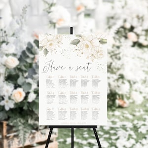 Hochzeitsfeier Sitzplan Vorlage, 12 Tische Sitzplan zum Ausdrucken, Gold, Floral Grün, Verlobungsfeier Digitale Datei NUR SAGE