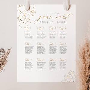 AUSSTRAHLUNG | Hochzeit Sitzplan Vorlage, 12 Tische Sitzplan zum Ausdrucken, Gold, einfach, minimalistisch, Party Dekoration Digitale Datei NUR