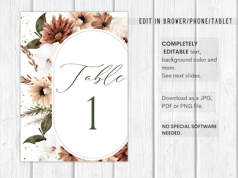 Any Event Table Numbers Template Tables 1-20 Dried Floral - Etsy