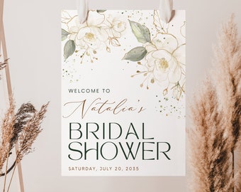 Bridal Shower Decoration Gold Leaves Floral | Bridal Shower Welcome Sign Template | Bridal Shower Floral, Poster, Banner DIGITAL FILE SAGE