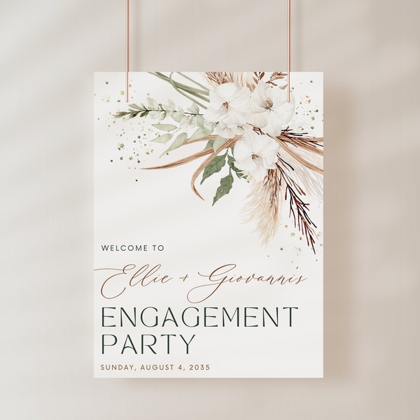 Engagement Party Sign, Pampas Grass, Boho Decor, Wedding Welcome Sign Template, Banner, Poster Printable, Rustic Decor, DIGITAL FILE ONLY