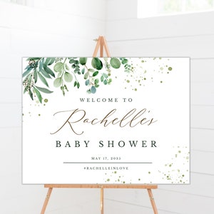 Baby Shower Welcome Sign | Greenery, Gold, Greenery | Party Welcome Sign Template | Baby Shower Floral, Poster, Banner Digital file AVERY