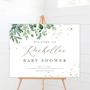 Baby Shower Welcome Sign | Greenery, Gold, Greenery | Party Welcome Sign Template | Baby Shower Floral, Poster, Banner Digital file AVERY