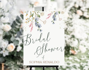 Plantilla de cartel de bienvenida para despedida de soltera con flores silvestres, cartel de bienvenida floral de primavera, póster de bienvenida para novias, plantilla editable, SOLO archivo digital
