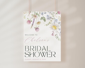 Bridal Shower Wildflower Welcome Sign l | Bridal Shower, Wedding, Template | Bridal Shower Watercolor Floral, Poster, Banner DIGITAL FILE