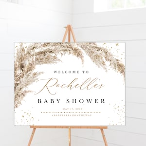 Letrero de bienvenida para baby shower / Hierba de la pampa, Decoración de fiesta, Plantilla imprimible, Floral, Póster, Boho, Banner rústico, Hazlo tú mismo, ARCHIVO DIGITAL solamente