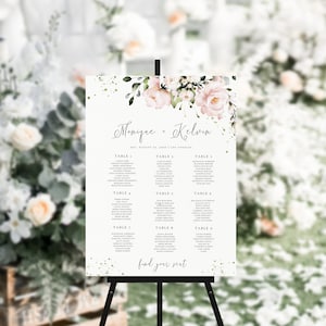 Hochzeit Engagement Sitzplan Vorlage, Alle Tische bis zu 20 Tische druckbar, Party Dekoration, Braut, Weiß Blumen, NUR digitale Datei