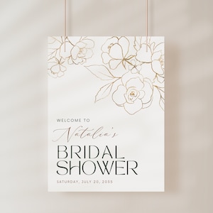Bridal Shower Decoration Gold Leaves Floral | Bridal Shower Welcome Sign Template | Bridal Shower Floral, Poster, Banner DIGITAL FILE CLAIRE