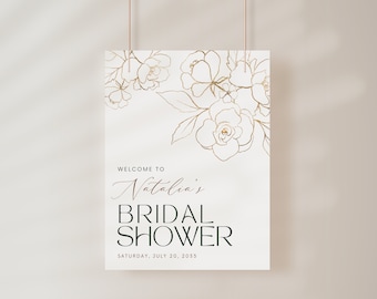 Bridal Shower Decoration Gold Leaves Floral | Bridal Shower Welcome Sign Template | Bridal Shower Floral, Poster, Banner DIGITAL FILE CLAIRE