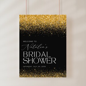 Bridal Shower Welcome Sign, Gold Sparkles, Black, Modern Minimal Template, Bridal Shower Poster, Banner DIGITAL FILE only